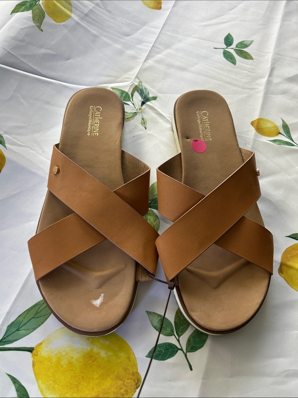 Catherine Malandrino Brown Crisscross Slide Sandals size 10
